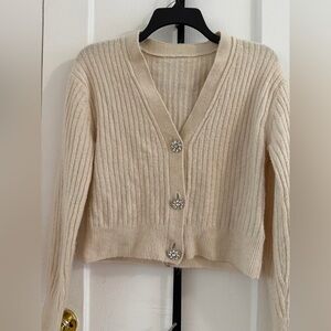 H&M Cream Ribbed Cardigan with Button Detail